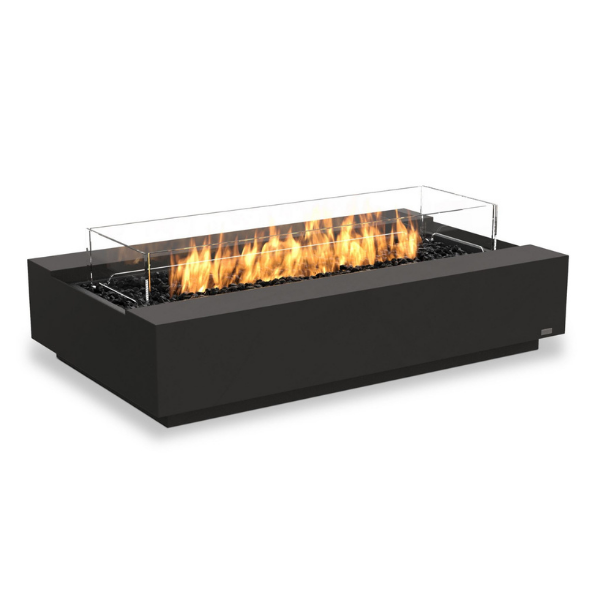 Ecosmart Fire Cosmo 50 Fire Table In Graphite With Flame And Windscreen On A White Background