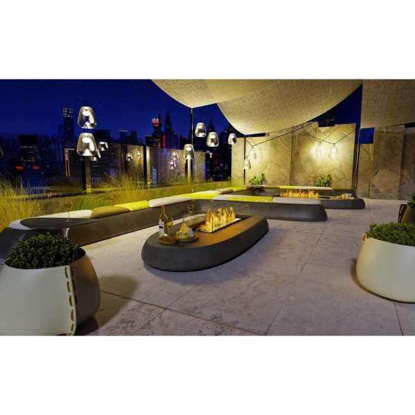    Ecosmart Fire Linear 50 In Color Black With Flame In Patio Sample Set Up