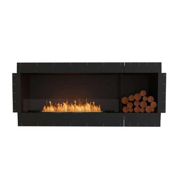 Ecosmart Flex Single Sided Bioethanol Fireplace Front View With Right Box And Flame On A White Background