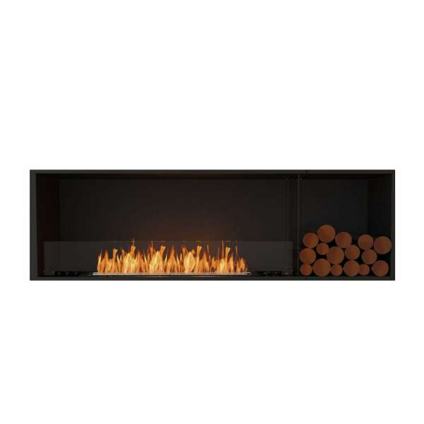 Ecosmart Flex Single Sided Bioethanol Fireplace Front View With Right Box And Flame On A White Background