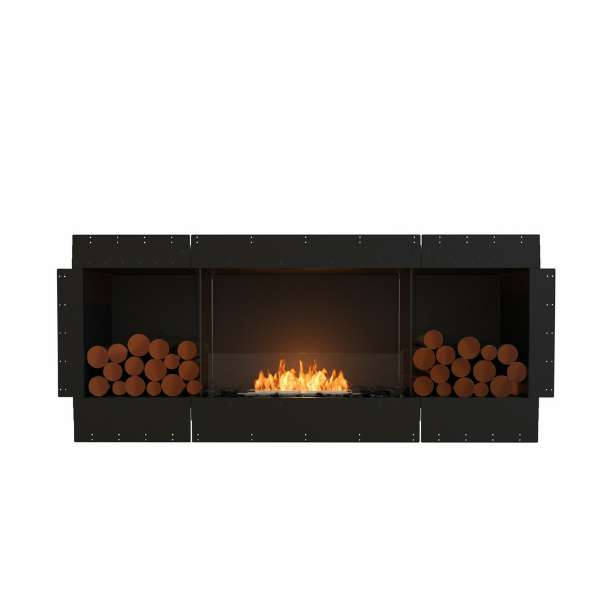 Ecosmart Flex Single Sided Bioethanol Fireplace Front View With Two Box And Flame On A White Background