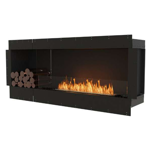 Ecosmart Flex Single Sided Bioethanol Fireplace Side View With Left Box And Flame On A White Background