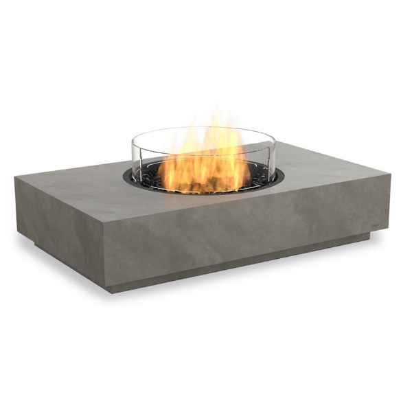 Ecosmart Martini 50 Fire Pit Table In Natural With Flame And Windscreen On A White Background