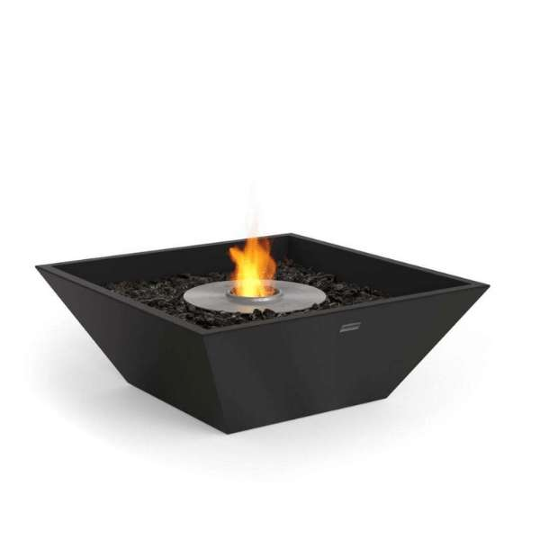 Ecosmart Nova 850 Bioethanol Freestanding Fire Pit With Flame On In Graphite  On A White Background
