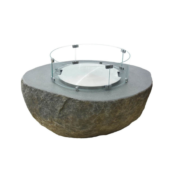     Elementi Boulder Fire Table With Stainless Steel Lid On And Windscreen A White Background