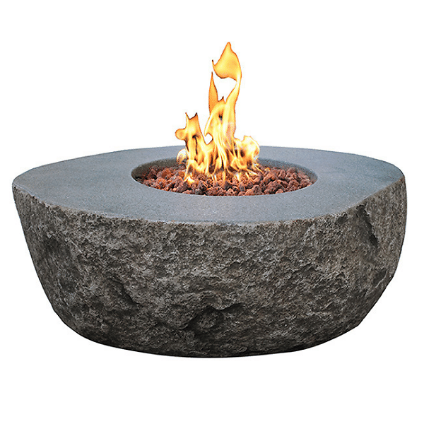 Elementi Boulder Rock Fire Pit Table OFG110 With Flame on White Backgroung