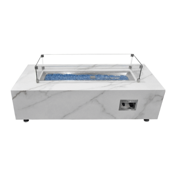 Elementi Carrara Porcelain Fire Table With Windscreen Without Flame On A White Background