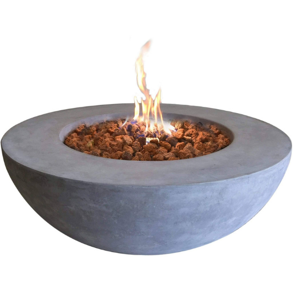 Elementi Lunar Bowl Fire Pit With Flame On A White Background