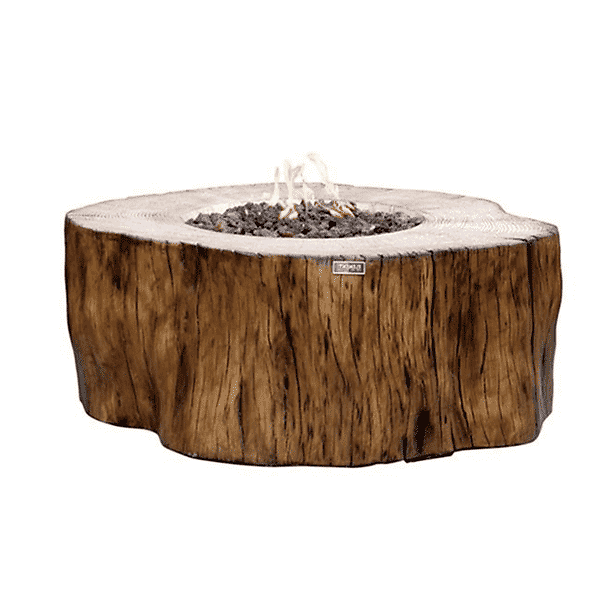 Elementi Manchester Fire Table In Redwood With Flame On A White Background