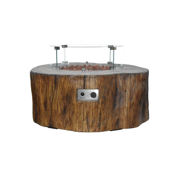 Elementi Manchester Fire Table In Redwood With Windscreen Without Flame On A White Background