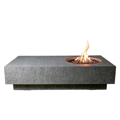 Elementi Metropolis Rectangle Concrete Fire Pit Table OFG104 With Flame White Background
