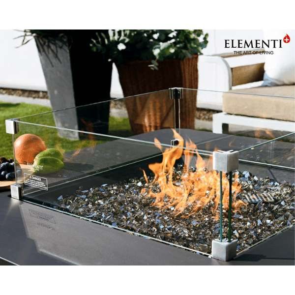 Elementi Plus Bergamo Fire Table OFG419DG With Windscreen In Flames