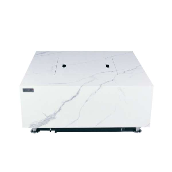 Elementi Plus Bianco White Marble Porcelain Fire Table OFP103BW With Cover In White Background