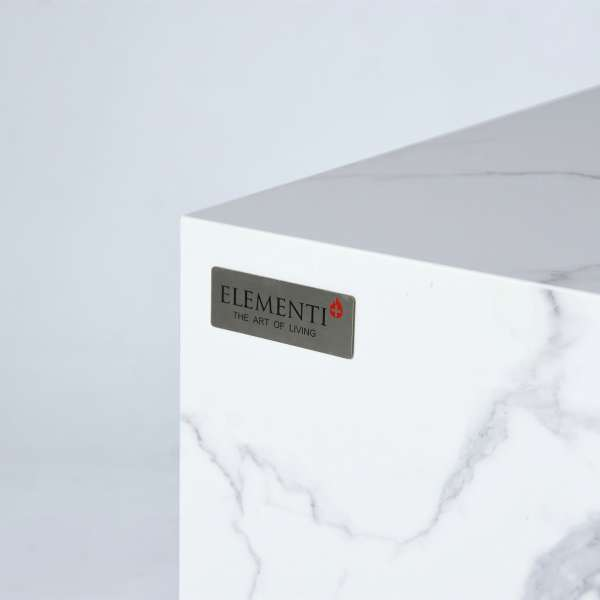 Elementi Plus Carrara Marble Pocelain Fire Table OFP121BW Brand Logo Close Up