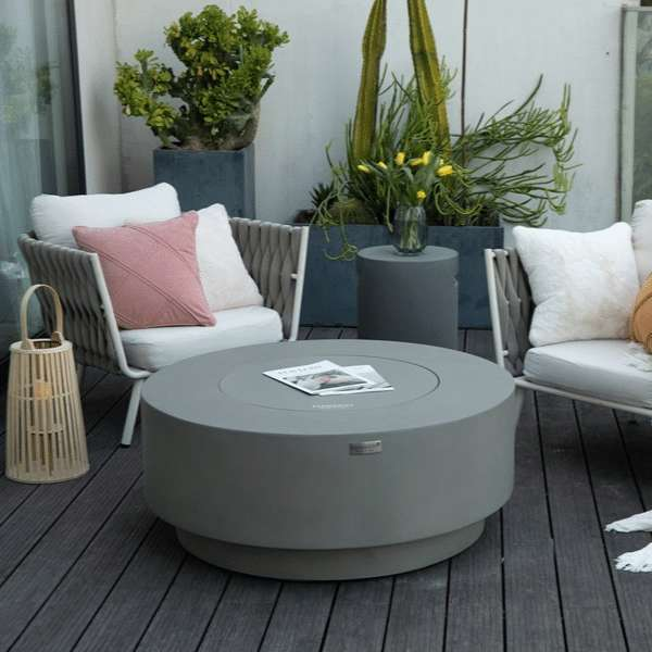 Elementi Plus Colosseo Fire Table OFG414LG With Cover On Deck