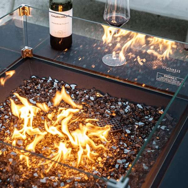Elementi Plus Roraima Fire Table OFG411SL With Flames In Black Fire Glass and Windscreen