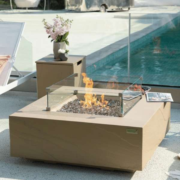 Elementi Plus Uluru Fire Table OFG411SY With Flames, Windscreen and Propane Tank Cover
