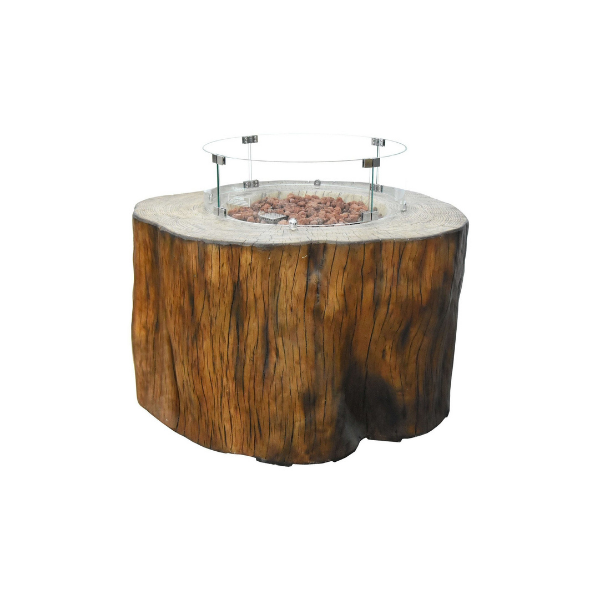 Elementi Warren Fire Table In Redwood With Windscreen Without Flame On A White Background