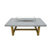     Elementi Workshop Dining Rectangular Concrete Fire Pit Table Front View With Windscreen Without Flame On A White Background