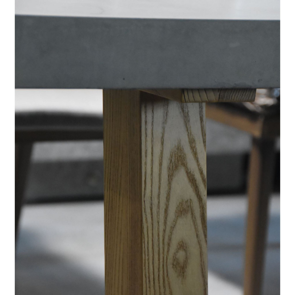 Elementi Workshop Dining Rectangular Concrete Fire Pit Table Wooden Leg Details
