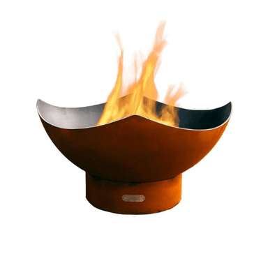 Fire Pit Art Manta Ray 36 Inch Handcrafted Carbon Steel Gas Fire Pit With Flame On A White Background