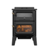     Front View Of Drolet Bistro Wood Burning Cookstove With Flame On A White Background