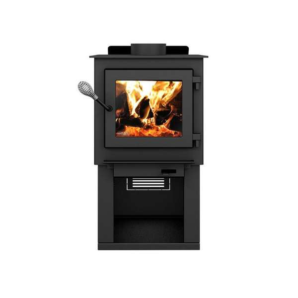 Front View Of Drolet Deco Nano Wood Stove With Flame On A White Background
