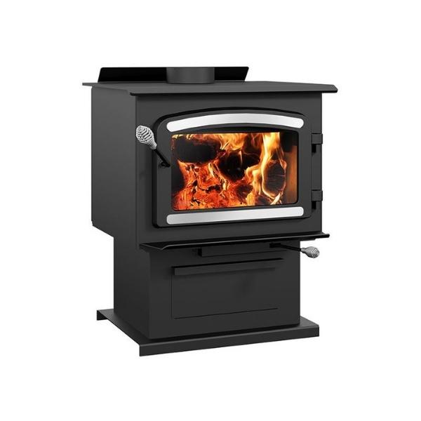 Drolet Heritage Wood Stove With Blower DB03190 in white background side vew