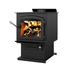 Left Side View Of Drolet Myriad III Wood Stove With Blower And Flame On A White Background
