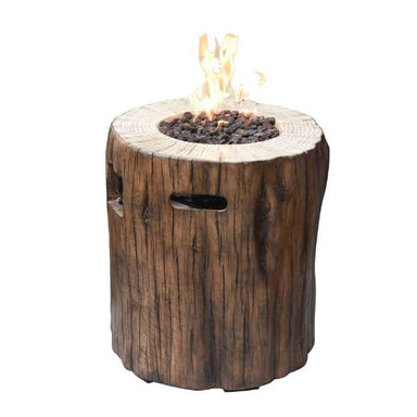 Modeno Mansfield Fire Pit Table In Redwood With Flame On A White Background