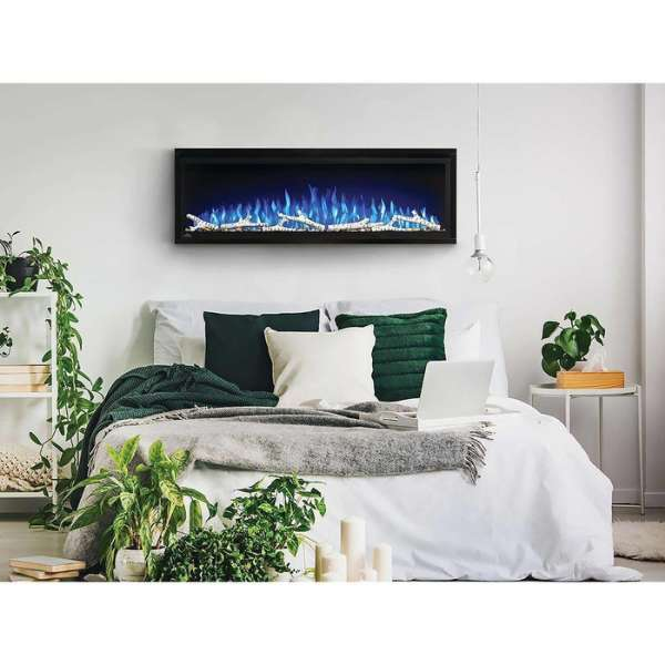 Napoleon Entice 50 Inch Linear Wall Mount Electric Fireplace Installed On The Wall Above The Head Board Of A Bed