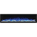 Napoleon Entice 50 Inch Linear Wall Mount Electric Fireplace With A Logs And A Blue Flame On A White Background