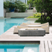     Prism Hardscapes Tavola 4 Gas Fire Pit In Pewter With Flame On The Pool Side