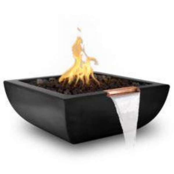    Products The Outdoor Plus Avalon Concrete Fire Water Bowl In Black Color With Flame And Water