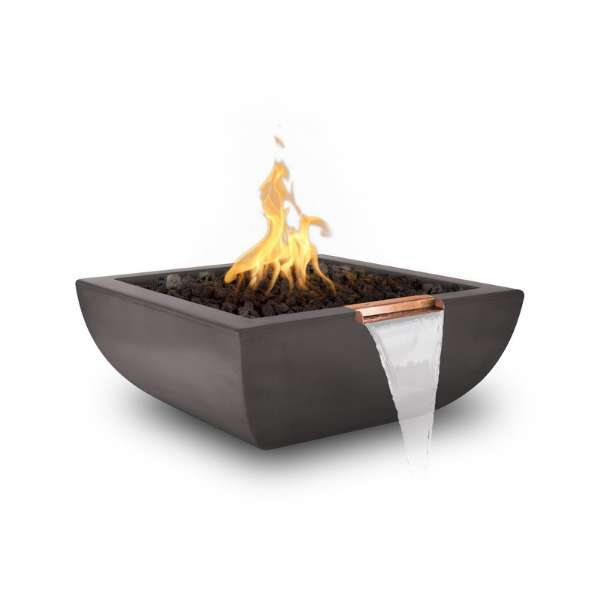  The Outdoor Plus Avalon Concrete Fire Water Bowl In Chesnut Color With Flame And Water