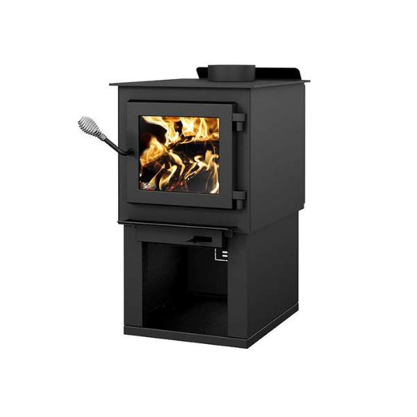 Side View Of Drolet Deco Nano Wood Stove With Flame On A White Background
