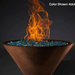 Slick Rock Concrete Ridgeline Conical Fire Bowl In Adobe With Electronic Ignition And Flame On A Black Background
