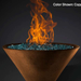 Slick Rock Concrete Ridgeline Conical Fire Bowl In Copper With Electronic Ignition And Flame On A Black Background