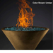 Slick Rock Concrete Ridgeline Conical Fire Bowl In Umber With Electronic Ignition And Flame On A Black Background