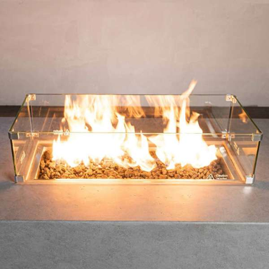 Starfire Designs Beton Rectangle Glass Wind Guard Installed On The Beton Rectangle Fire Pit