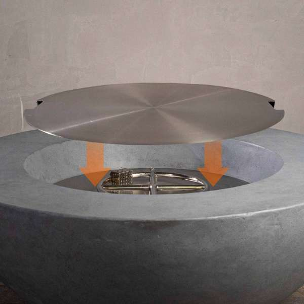 Starfire Designs Beton Round Stainless Steel Burner Cover On A Top Of The Beton Round Fire Pit