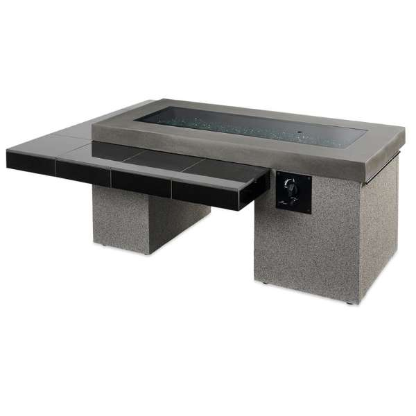 The Outdoor Greatroom Black Uptown Linear Gas Fire Pit Table With Burner Cover On A White Background
