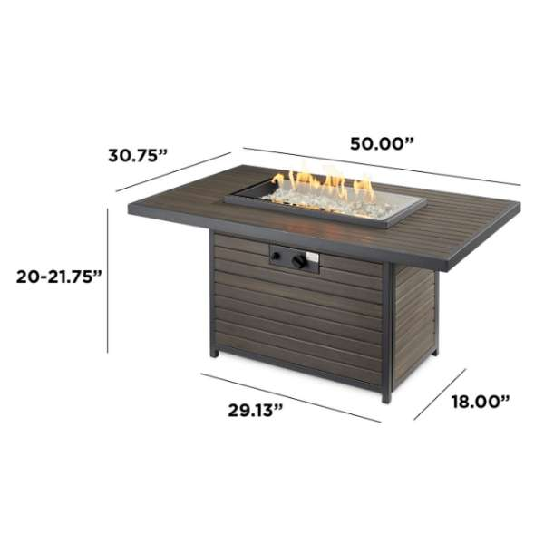 The Outdoor Greatroom Brooks Rectangular Gas Fire Pit Table Brk 1224 19 K In White Background Size Dimension