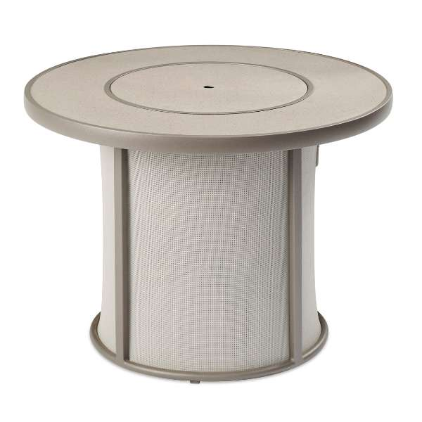 The Outdoor Greatroom Grey Stonefire Round Gas Fire Pit Table With Burner Cover On A White Background