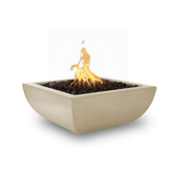    The Outdoor Plus Avalon Concrete Fire Bowl In Vanilla Color With Flame