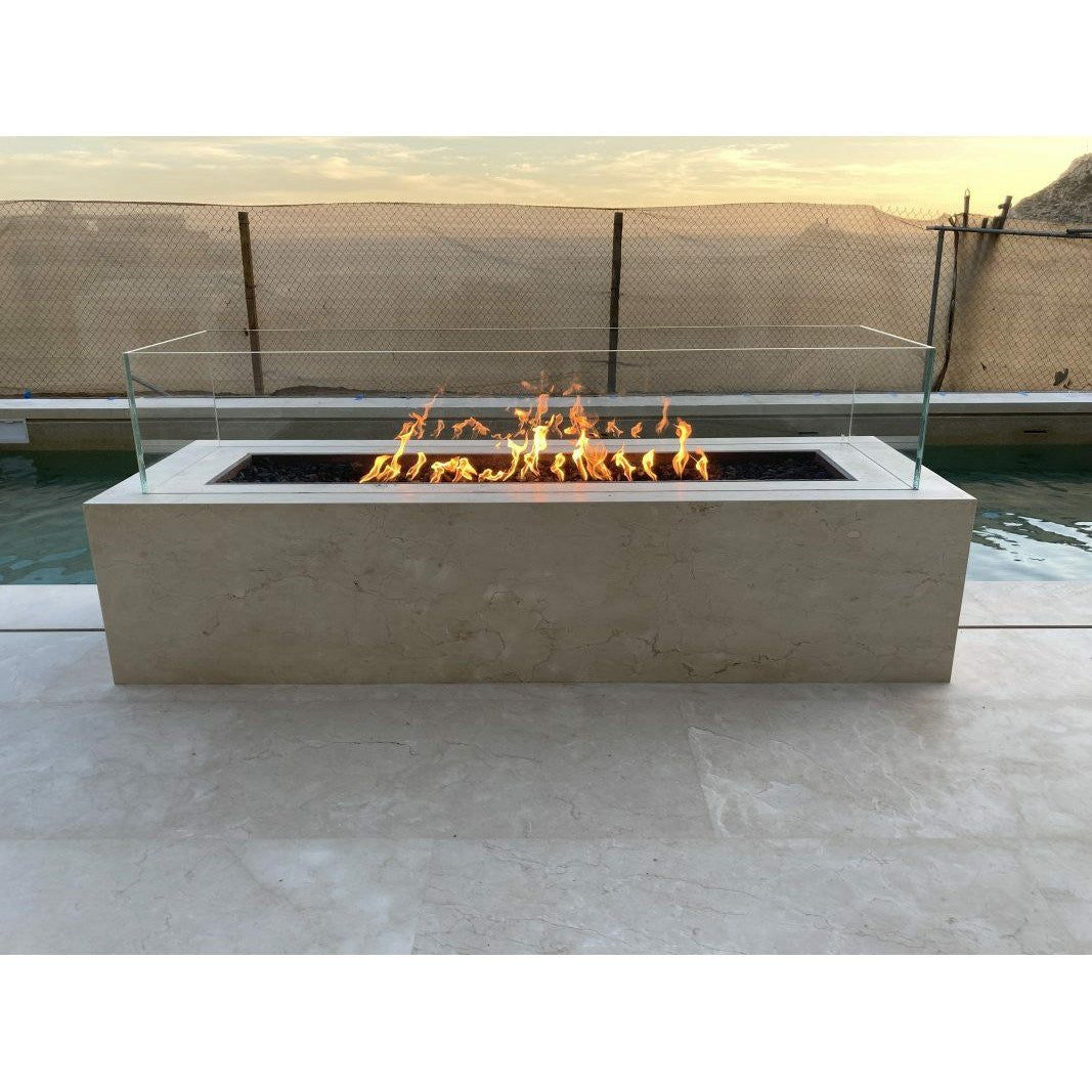 The Outdoor Plus Cabo Linear Concrete Fire Pit outdoor set up