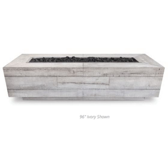 The Outdoor Plus Catalina Wood Grain Fire Pit on a white background