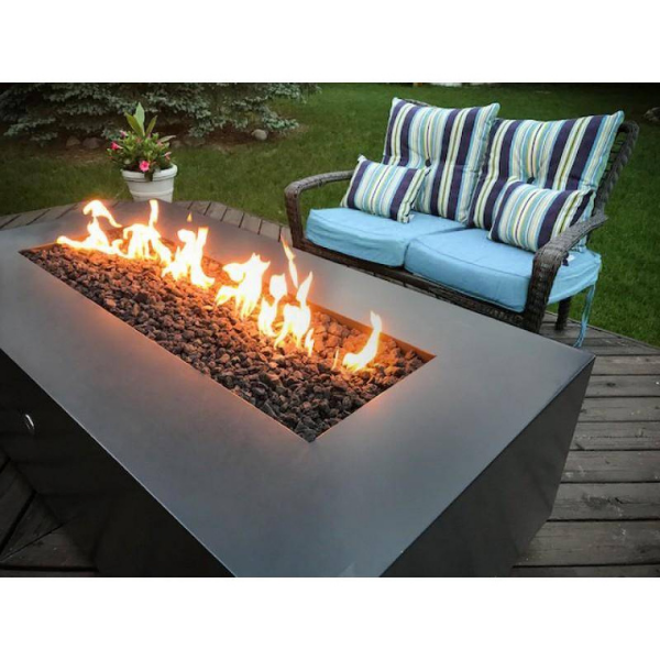     The Outdoor Plus Coronado Metal Fire Pit In Gray With Flame On A Backyard