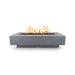 The Outdoor Plus Del Mar Concrete Fire Pit in color Gray with flame on a white background