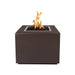 The Outdoor Plus Forma Fire Pit in Vein powder coat with flame on a white background 